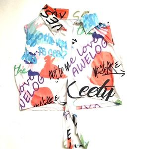 Multi Colored Cropped Front Tie Women Top Size Medium